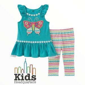 KIDS HEADQUARTERS | Turquoise | BUTTERFLY TUNIC COTTON SET